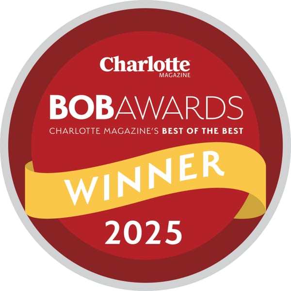 Charlotte Magazine BOB Awards 2025 Winner badge, red and gold.