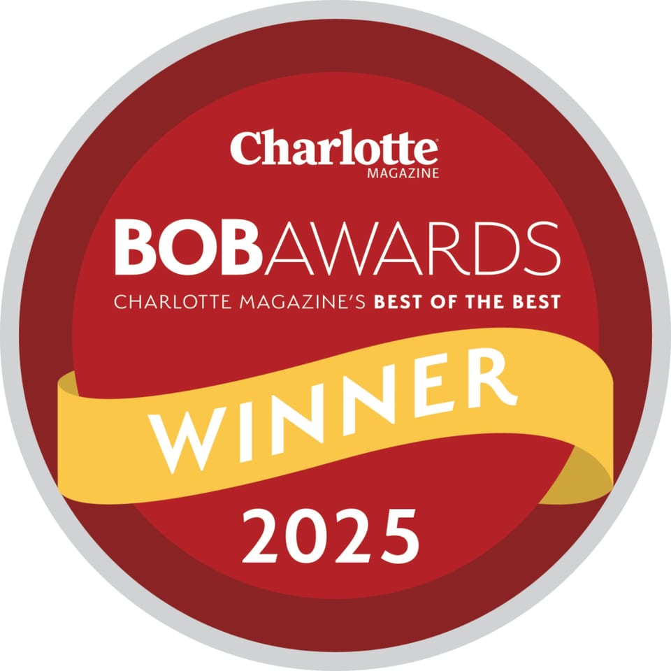 Charlotte Magazine BOB Awards 2025 Winner badge, red and gold.